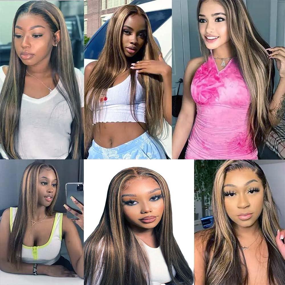 Hiaplame P1B/27 Human Hair Bundles Highlight Bundles Ombre Straight Human Hair Bundles Brazilian Unprocessed Virgin Hair Blonde Straight Bundles Hair Weave 12 14 16 inch