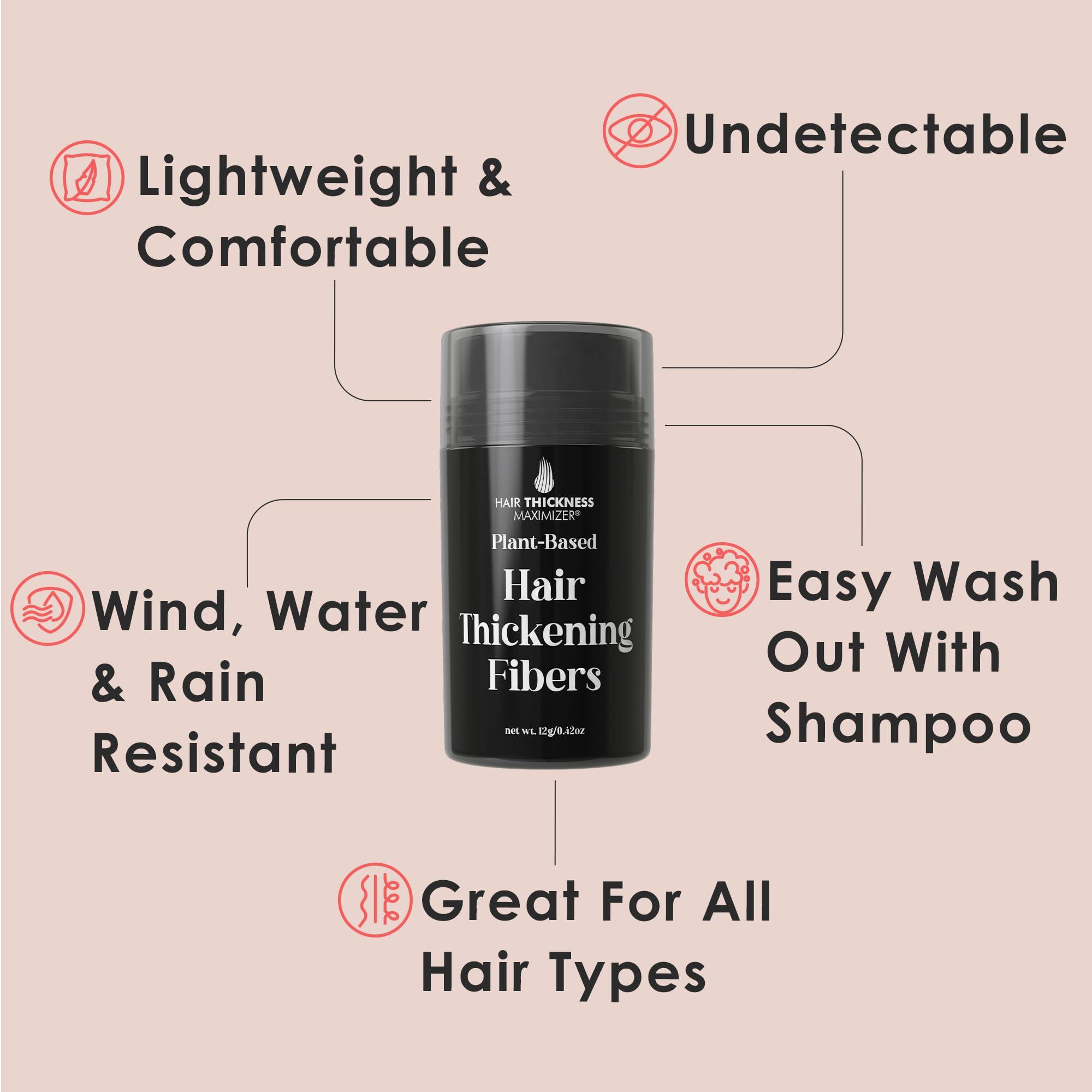 Hair Thickness Maximizer Hair Fibers for Thinning Hair for Women & Men - Plant Based Hair Fibers to Cover Up Bald Spots - Instant Hair Filler - Non-Itchy Building Powder - No Balding - Easy Wash (Black)