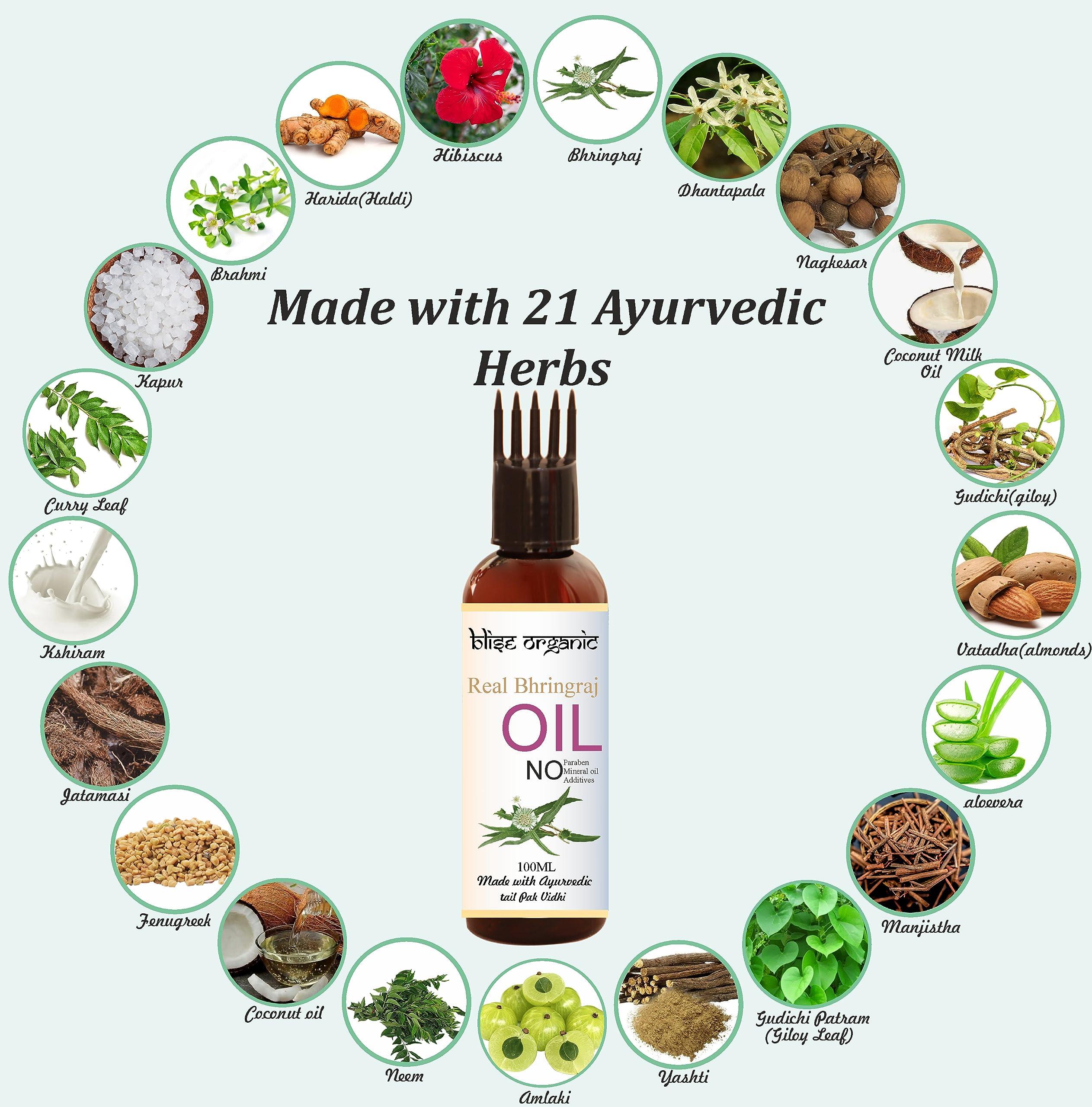 Blise organic Blise organic Real Bhringraj oil - 100% Pure and Natural Anti hairfall, Hair growth, for Men and Women, highest Bhringraj concentration, with 21 precious and rare herbs,