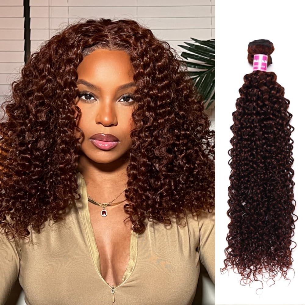 Yilian Julia Hair 12A Reddish Brown Virgin Curly Weave Human Hair 1 Bundle for Women 100% Brazilian Remy Human Hair Auburn Brown Copper Red Jerry Curly Bundle Wavy Weaves Sew in Extensions 33B Color 22 Inch