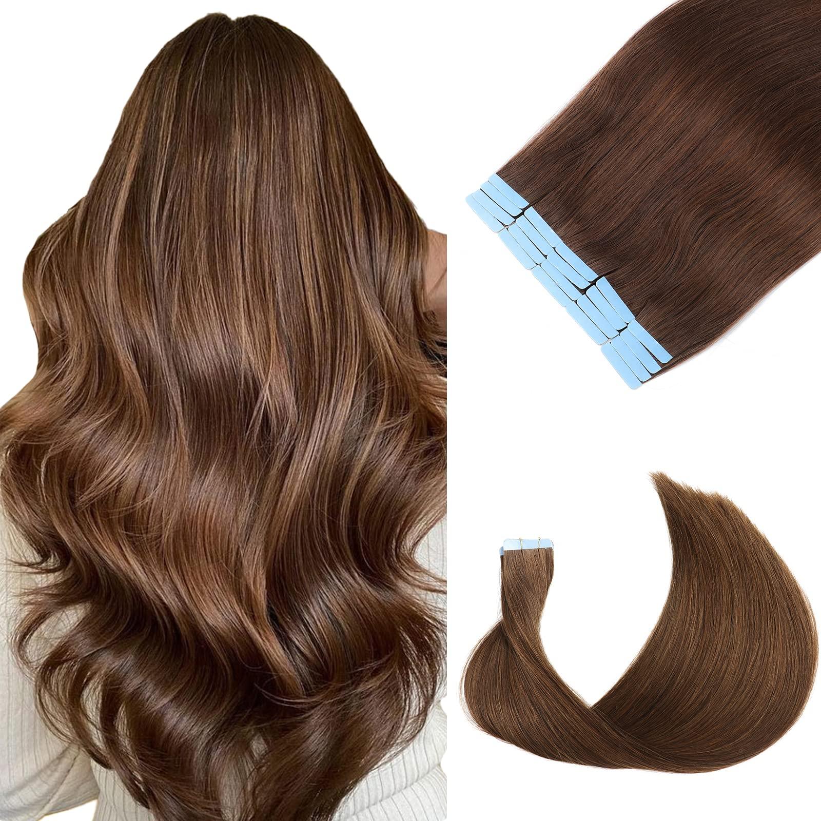 ITSPUTAO Tape in Hair Extenions Chocolate Brown 100% Remy Human Hair Tape in Straight Seamless Skin Weft Tape Hair Extensions Real Natural Hair Extensions 50g 20Pcs ?22 inches?