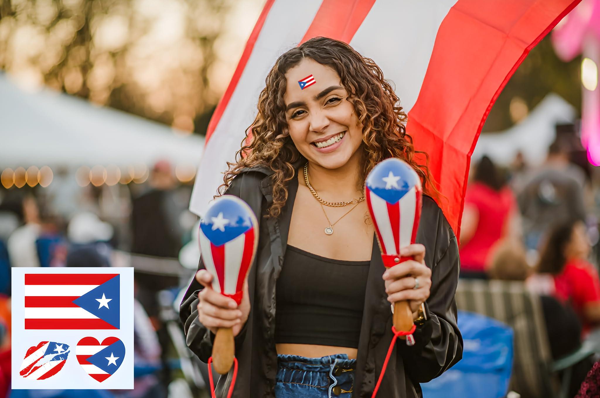 Y&C TENCOB Y&C TENCOB Puerto Rican Flag Tattoos,25 Sheets Puerto Rico Flag Temporary Face Tattoos Stickers,75 Pcs Waterproof Sweat National Flag Tattoos For Men Women Kids(Puerto Rico)