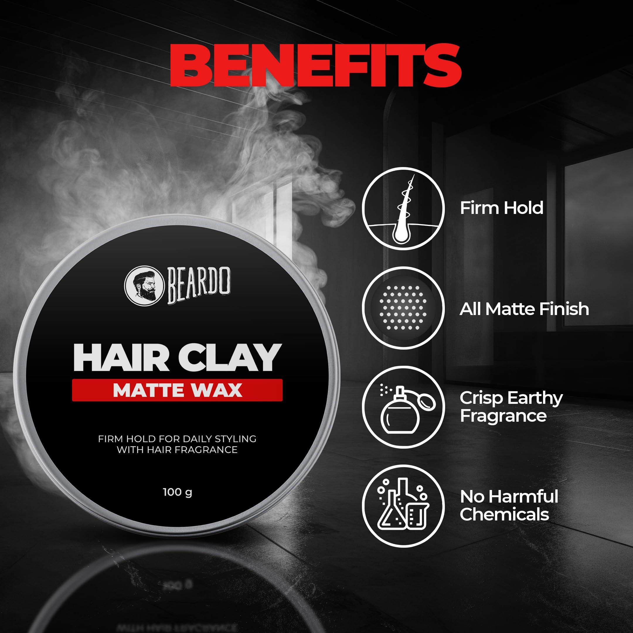 BEARDO BEARDO Hair CLAY Wax for Men, 100 gm | Matte Finish with volume| Strong Hold Re-stylable Hair styles | With Kaolin Clay | Used by salon professionals 3.4Fl Oz