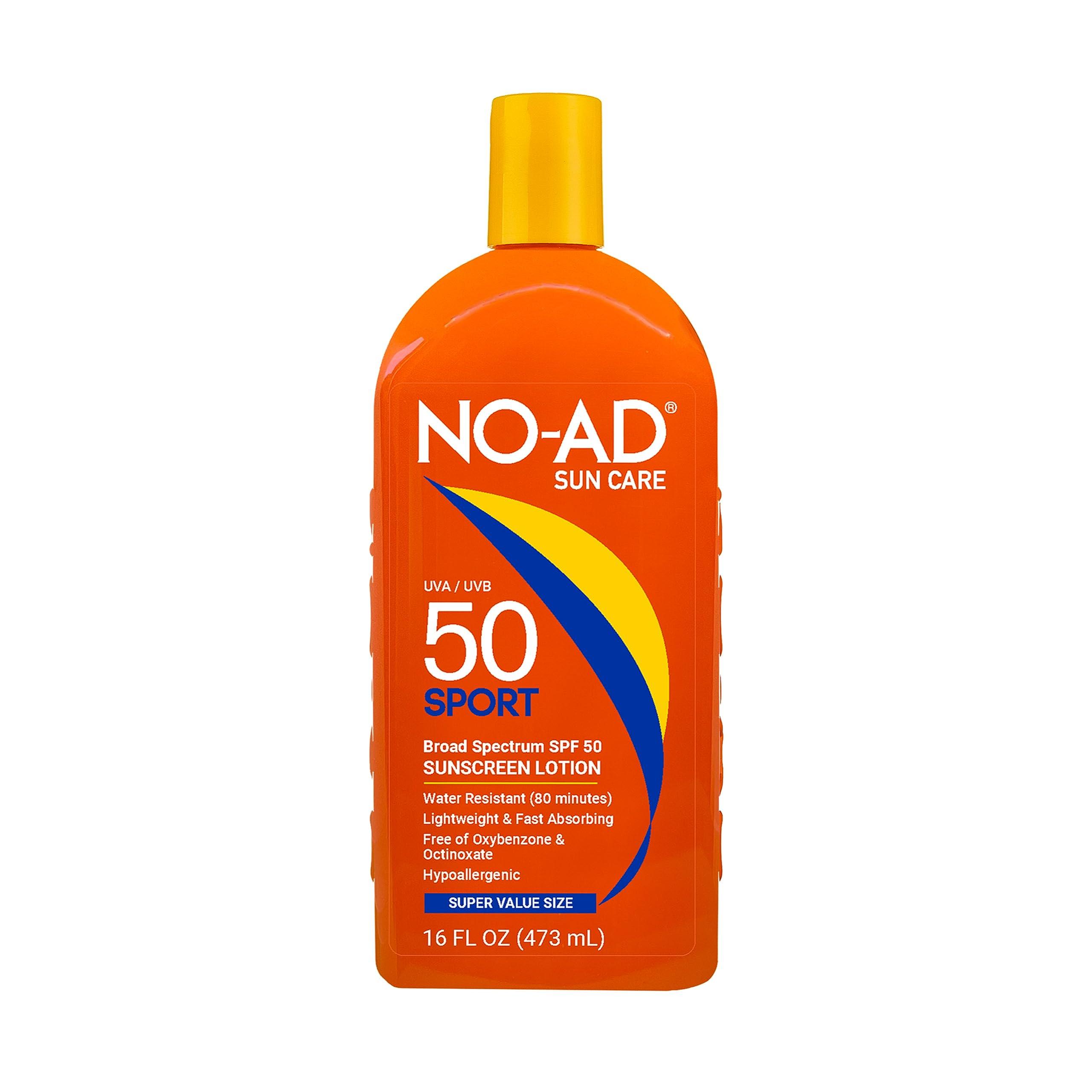 NO-AD NO-AD SPF 50 SPORT Sunscreen Lotion | Hypoallergenic | Broad Spectrum UVA/UVB Protection | Water Resistant | Octinoxate & Oxybenzone Free with moisturizing Vitamin E and Aloe 16oz