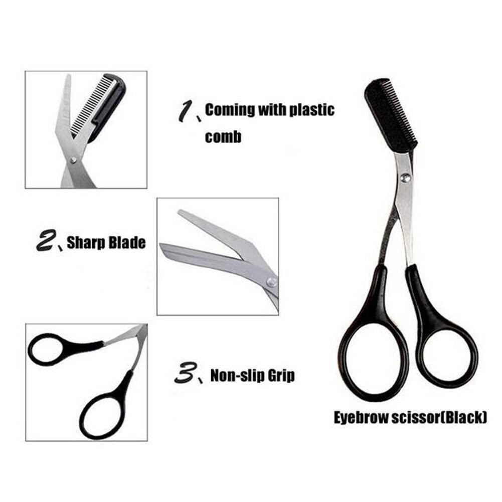 vipolish 1PCS Professional Precision Eyebrow Trimmer Men Eyebrow Shear Scissors With Comb and Non Slip Finger Grips Eyelash Hair Scissors Cutter Remover Tool Eyebrow Grooming Tool
