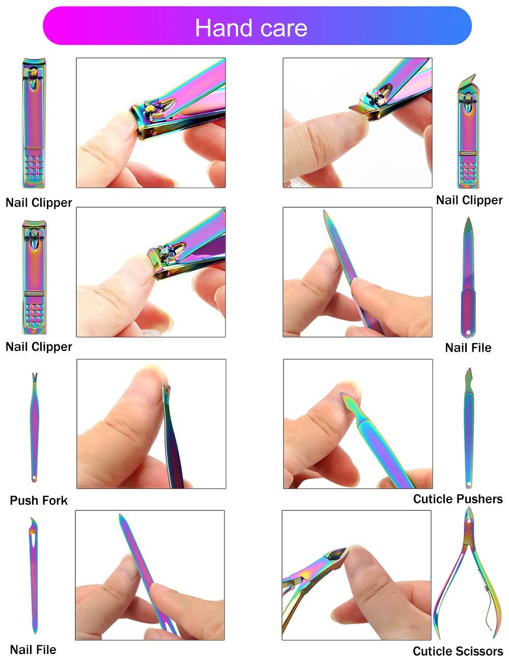 SFYDOM 2020 New Rainbow Manicure Kits 18 Pcs Nail Clippers for Women Gift SFYDOM Women's Rainbow Leather Manicure Set (18-RainbowManicure Kits)