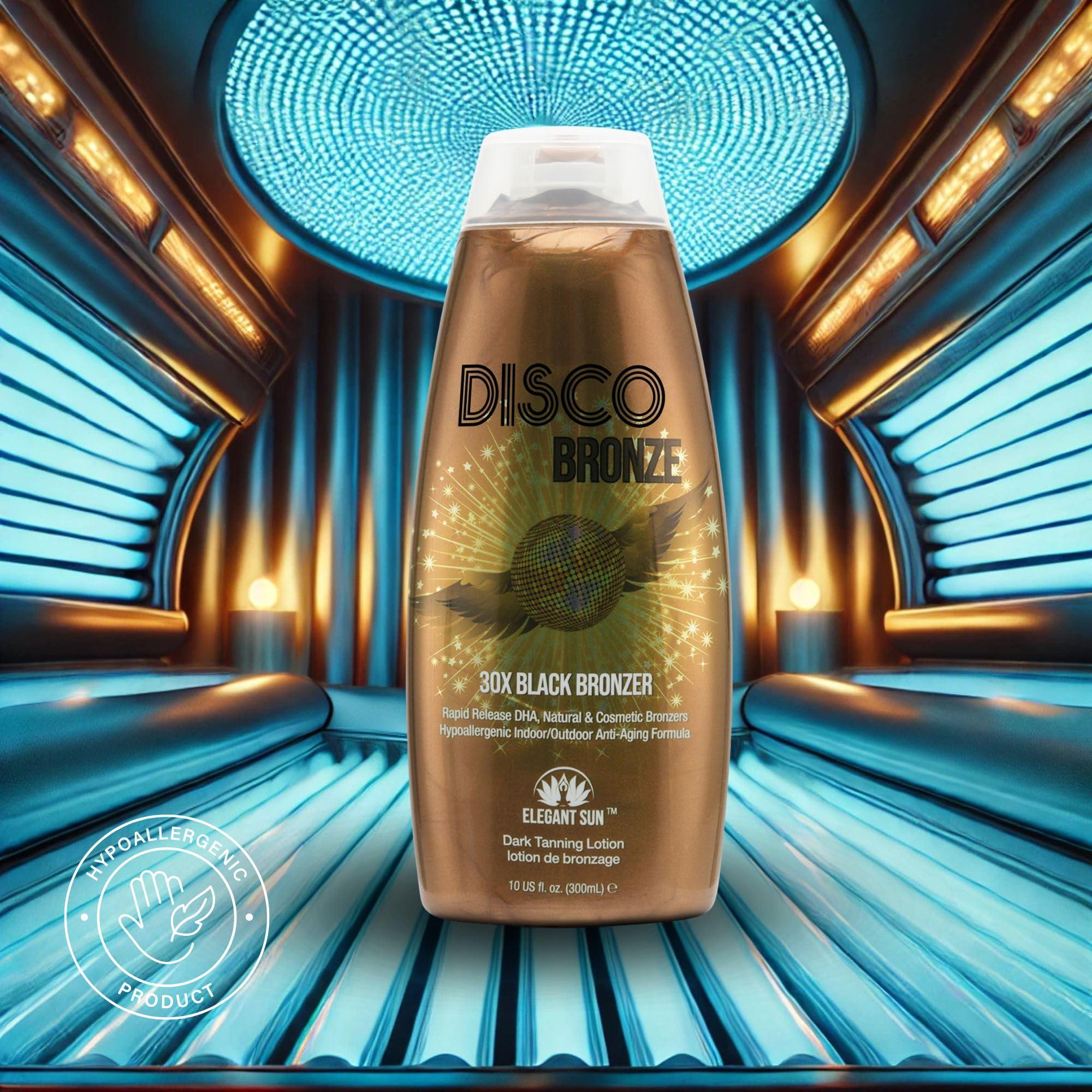 Elegant Sun Disco Bronze Tanning Bed Lotion with Self Tanner 30X DHA, Indoor Tanning Lotion Accelerator for Tanning Beds, Hypoallergenic Outdoor Bronzing Tanning Lotion to Get Dark Fast