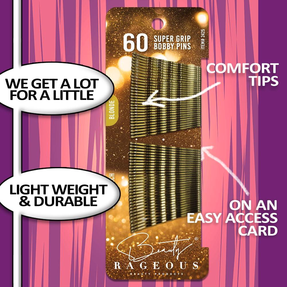 Beauty Rageous Super Grip Bobby Pins - Women\'s 1.9 Inch - Easy, Secure, All Hair Types - Handy Reusable Tin (Blonde - 60 Ct Approx)
