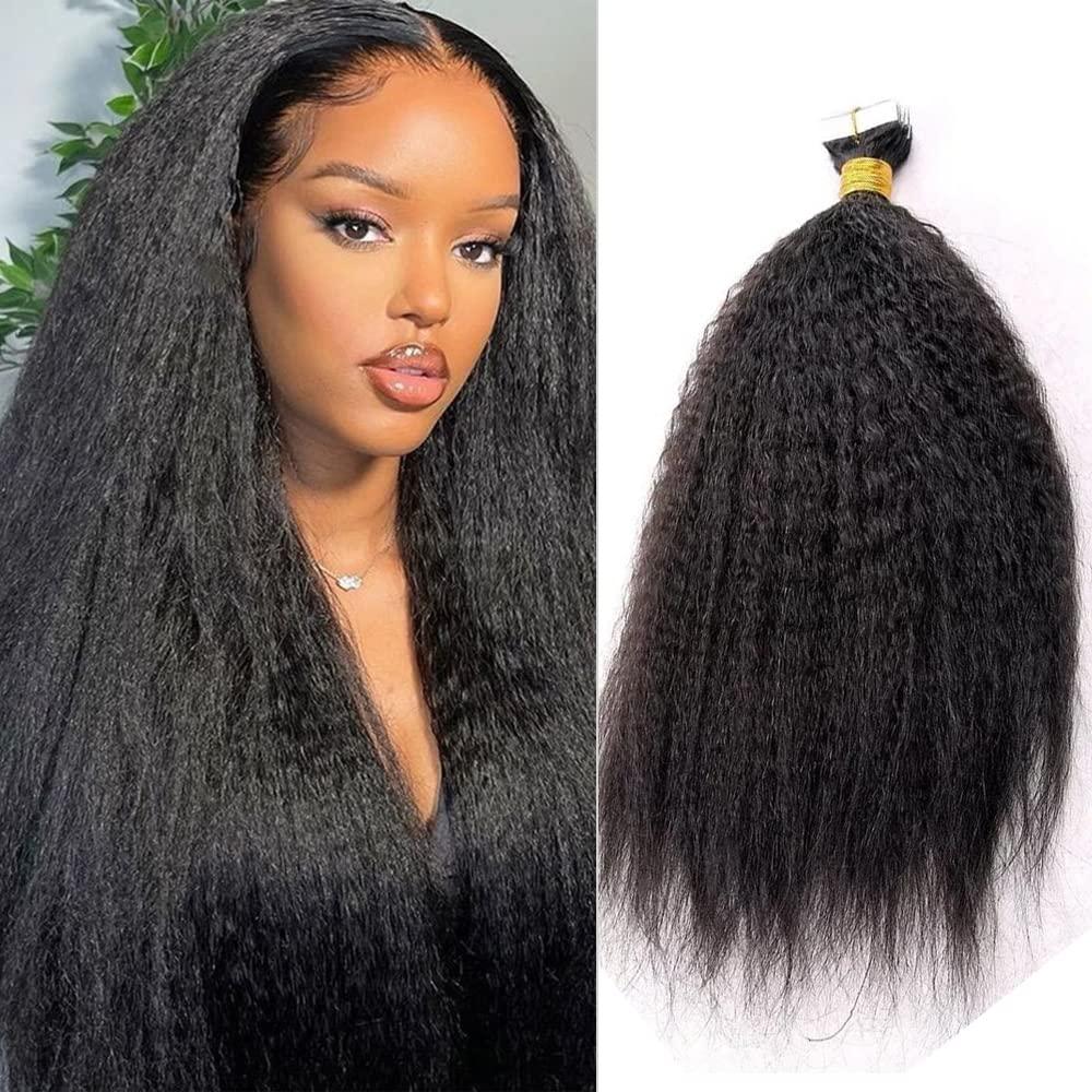YiXing Kinky Straight Tape In Hair Extensions Human Hair YiXing Tape Extensions Human Hair 200g/Bundle,80Pcs Seamless Tape Ins for Black Women Braided Remy Hair 10Inch