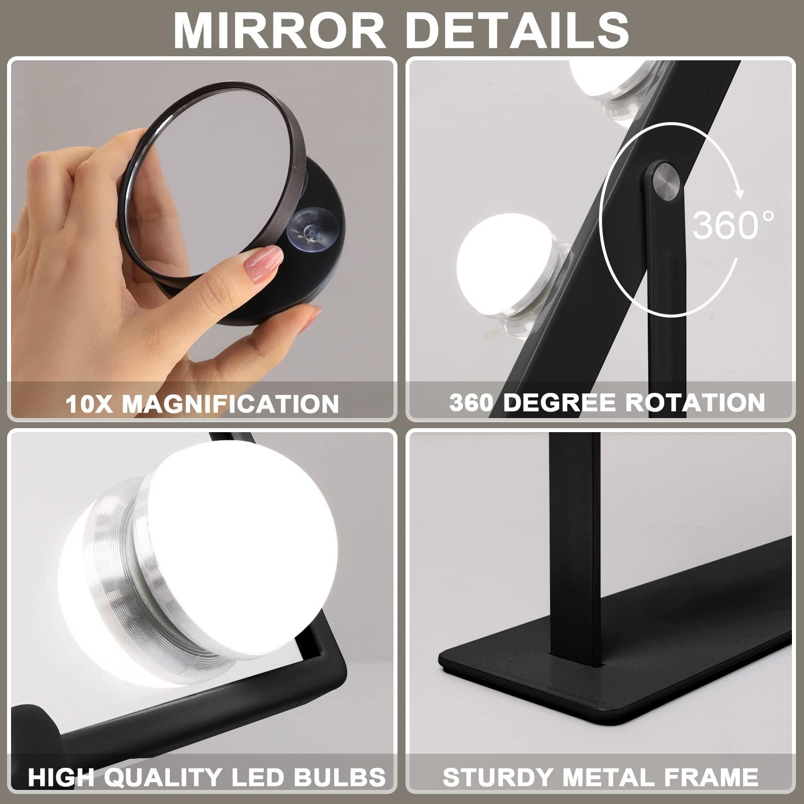 Hansong Hansong Vanity Mirror with Lights and Wireless Charging Hollywood Mirror with Lights and Phone Holder 12 LED Bulb Music Speaker Makeup Mirror with Lights 3 Color Lighting Modes Black