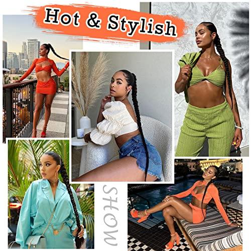 WIGNEE WIGNEE 34 Inches Long Braided Ponytail Black Hair Extensions Extension Drawstring Ponytail for Black Women Fake Braid Ponytail (1B)