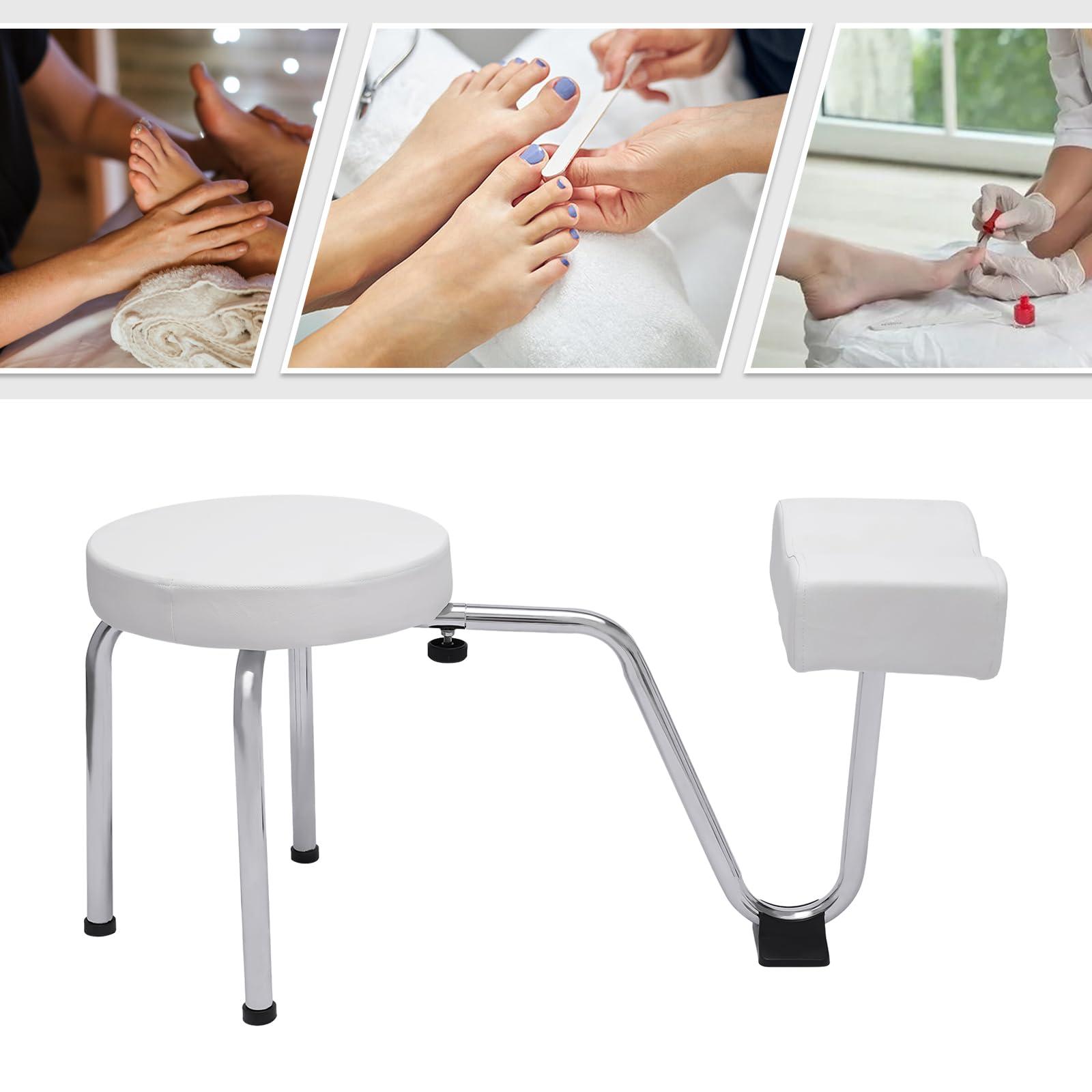 Pxolerig Pedicure Foot Rest, Pedicure Foot Rest Stool Pedicure Chair Adjustable Leg Rest PVC Pad Pedicure Foot Rest Stand, for Home Spa Beauty Salon Studio(White)