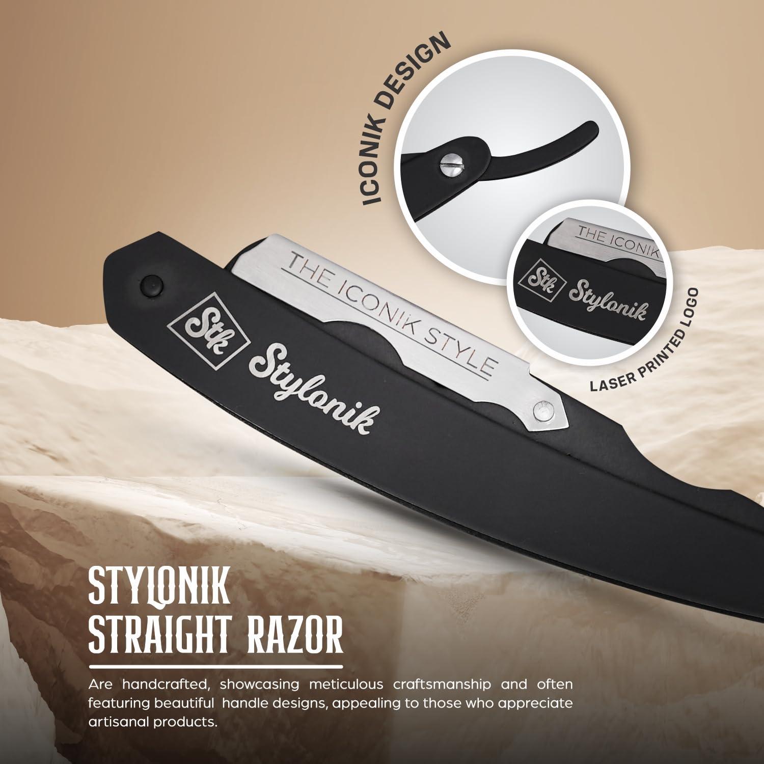 Stylonik Stylonik Professional Straight Edge Barber Razor 60 Single/30 Double-Sided Stainless Steel Blades for Men & Women, with Leather Case (Silver)