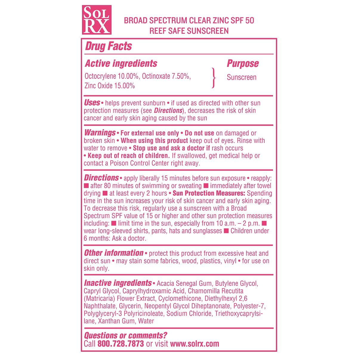 SolRX SolRX MINERAL+ SPF 50 Sunscreen - Zinc Oxide Sunscreen, Water Resistant Sunscreen, Reef Safe Sunscreen, Broad Spectrum Sunscreen for Face and Body