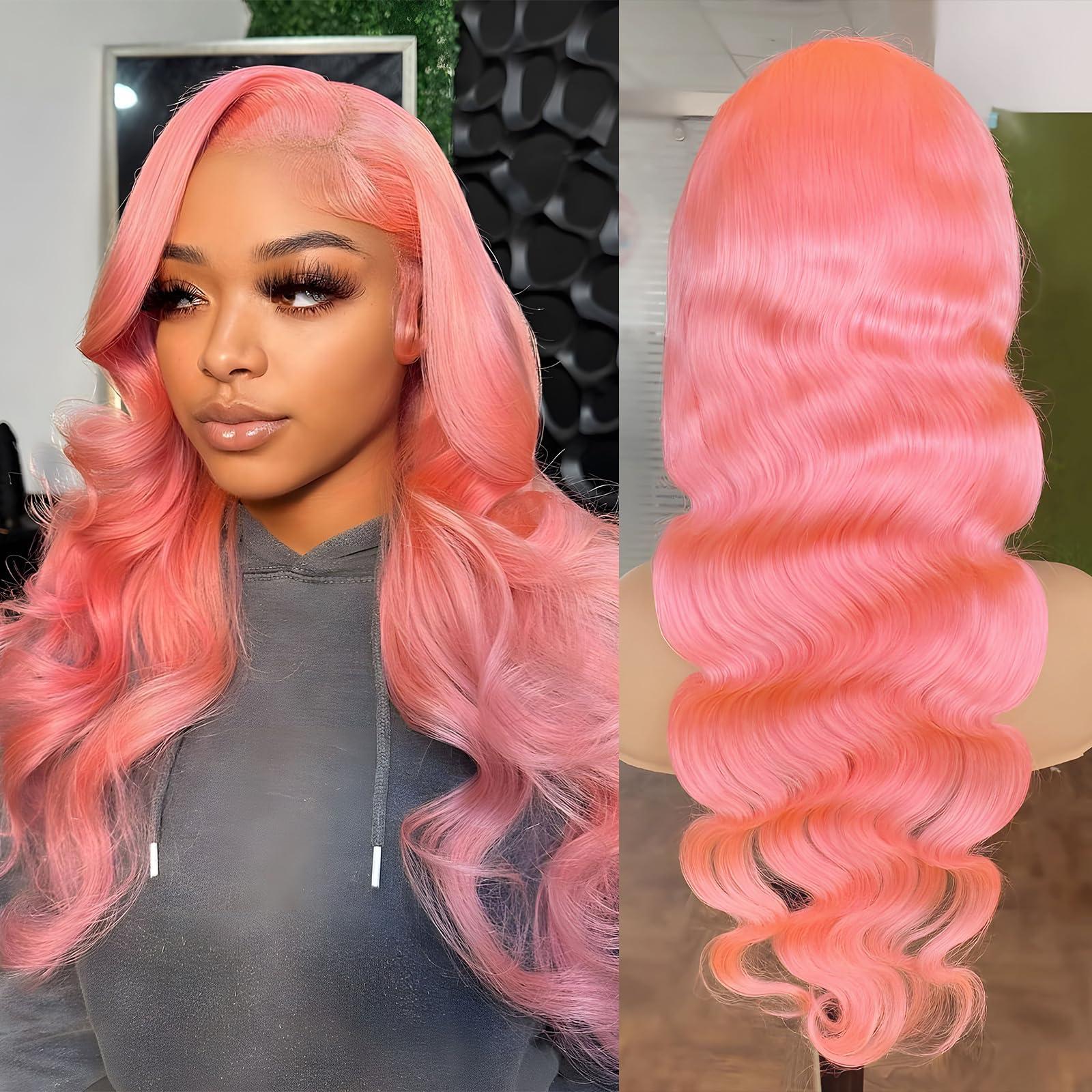 Boyusijf Pink Lace Front Wig Human Hair 13x4 HD Transparent Lace Front Body Wave Pink Wigs Human Hair for Women Pink Human Hair Lace Front Wig 180% Density Pre Plucked with Baby Hair Colored Wig 22 Inches