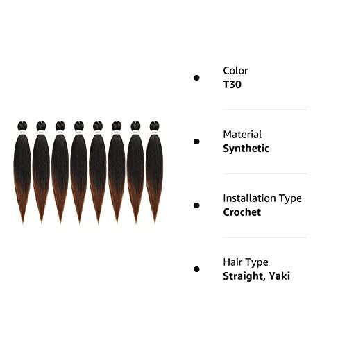 DIFUNEE DIFUNEE Pre-stretched Braiding Hair - 16 Inch 8 Packs Ombre Brown Short Braiding Hair For Twist or Box Braids, Yaki Texture Hot Water Setting Synthetic Braiding Hair Extensions (16 Inch, T30-8P)
