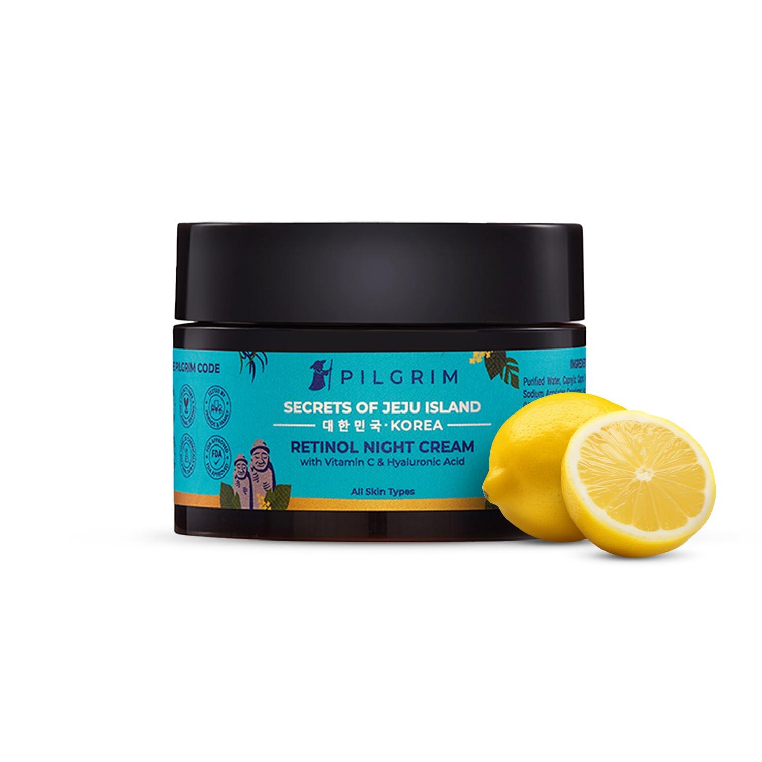 Pilgrim Pilgrim Korean Retinol Anti Aging Night Cream with Hyaluronic Acid & Vitamin C | wrinkle-free & radiant skin| Anti aging cream for oily & dry skin| For Men & Women|Korean Skin Care| 1.76 Oz (50gm)