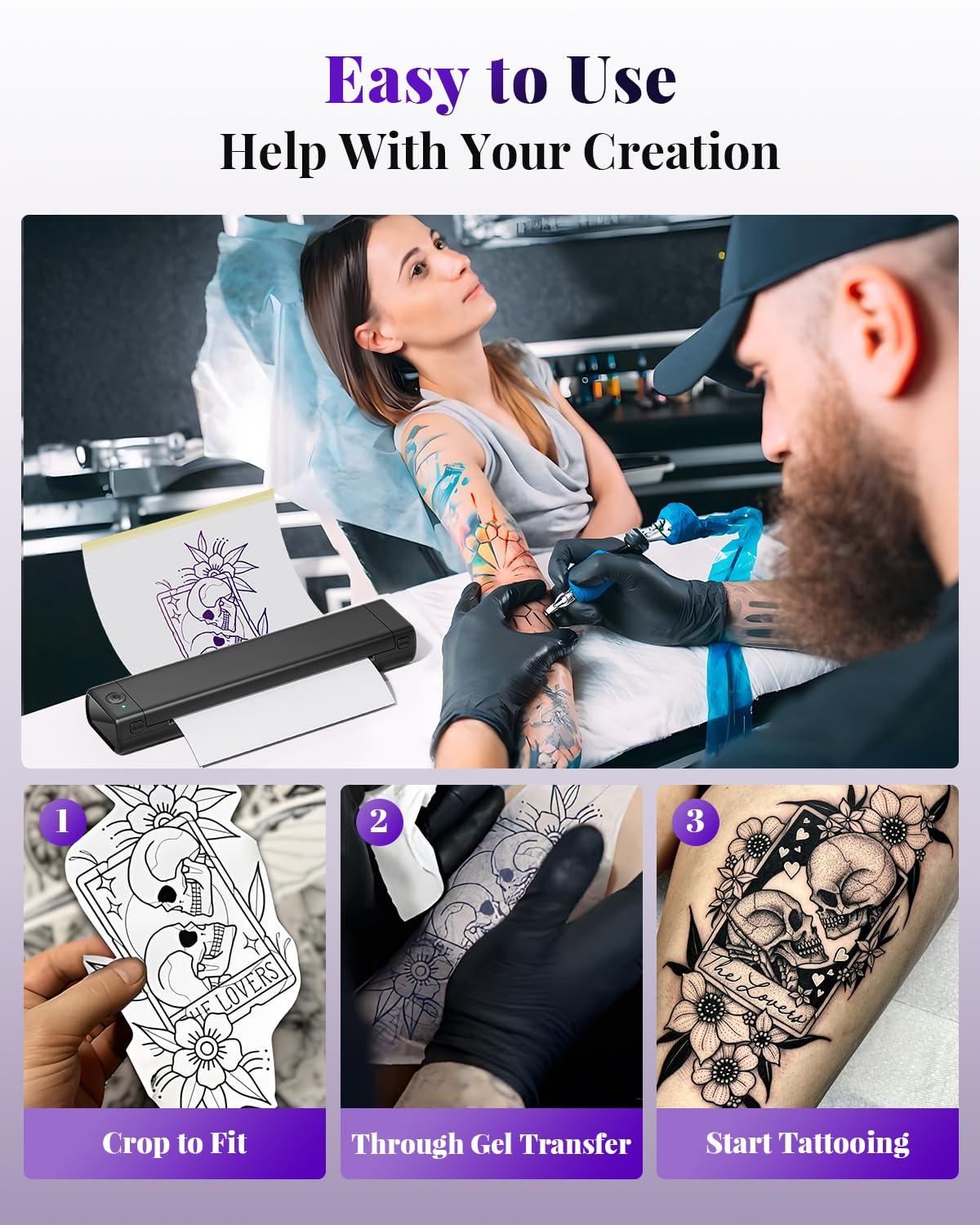 Phomemo Phomemo M08F Tattoo Stencil Printer Bluetooth, Wireless Tattoo Printer Machine, Portable Thermal Printer Tattoo, Compatible with Smartphone, Pad and PC, with 10pcs Transfer Paper (Black)