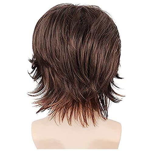 YWSQR Short Mens Wig|Brown Wigs for Men|Synthetic Mens Wigs|Fluffy 80s Wig for Party&Daily Use