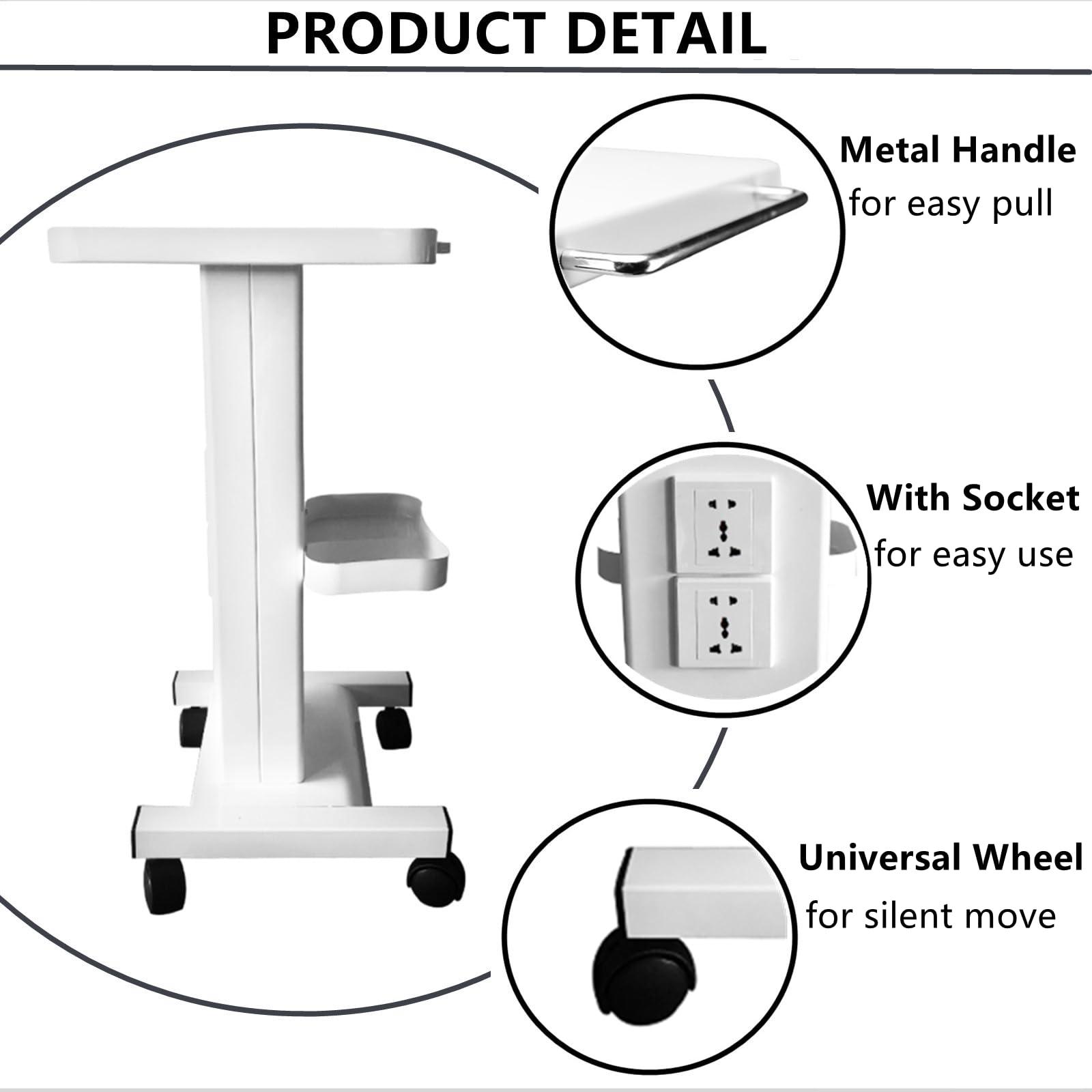 Gdrasuya10 Beauty Rolling Trolley Cart Equipment Mobile Salon Spa Service Instrument Cart White Multi-Purpose Holder Stand for Spa Machines with 110V Socket Wheels and Tray(Max Load 99lbs)