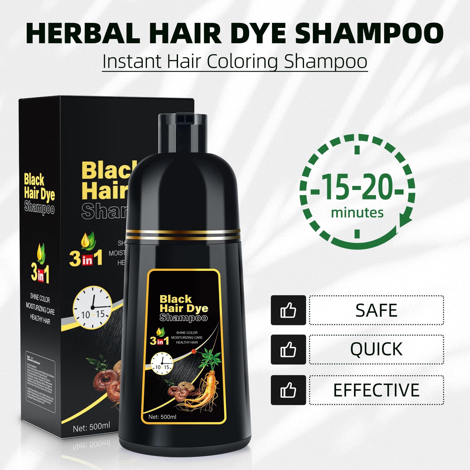 MOISTAR KAISASA Black Hair Dye Shampoo 3 in 1 for Gray Coverag Color Shampoo for Women/Men Instant Herbal Semi Permanent champu para canas