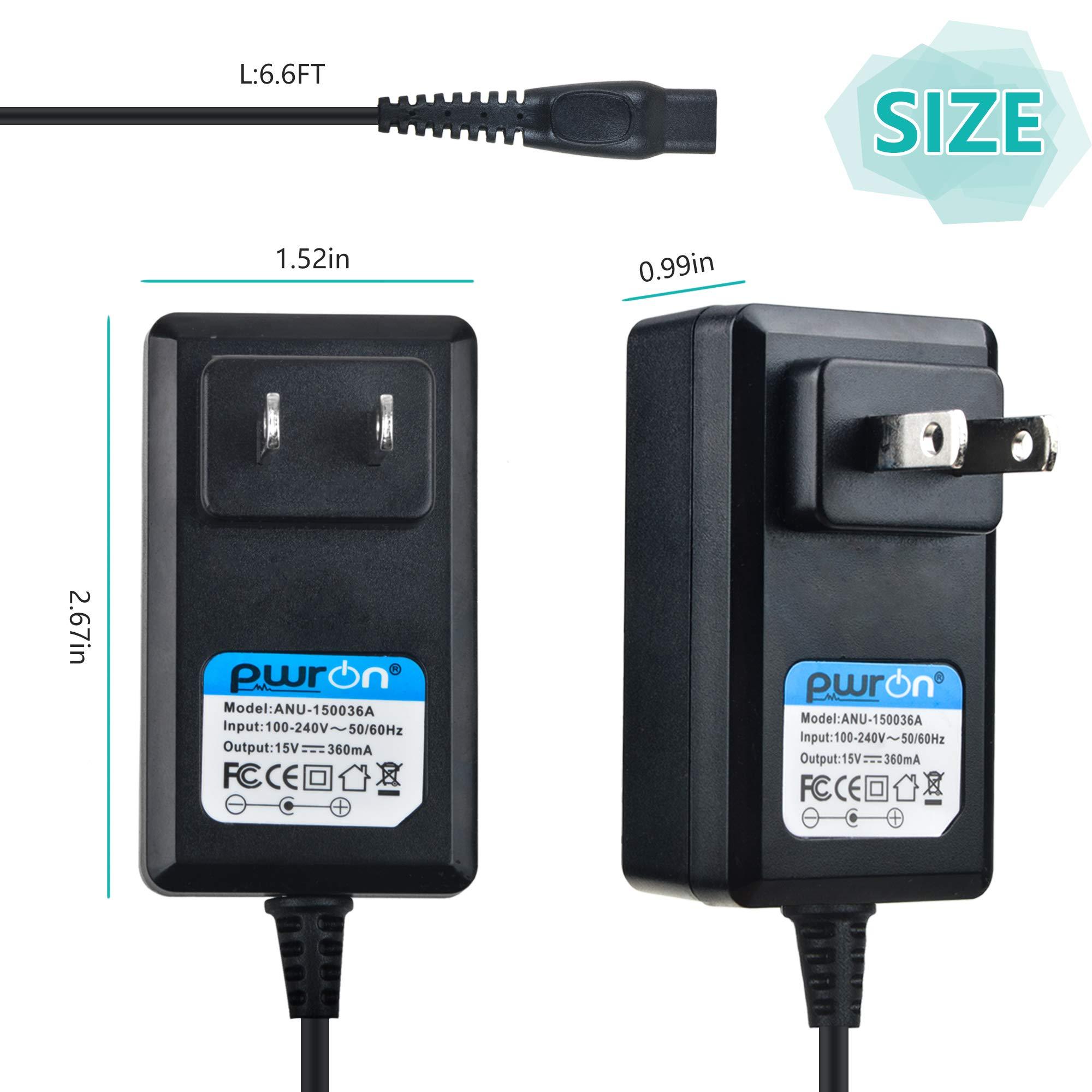 PwrON PwrON Philips Razor Charger, 15V 5.4W AC DC Adapter (6.6ft) Fits for Philips Norelco HQ8505/8500X Shaver Razor HQ RQ QC QT at PT XL HS Series, HQ6070 AT810 PT720 RQ1250 S5000 7867XL QT4050 YS524