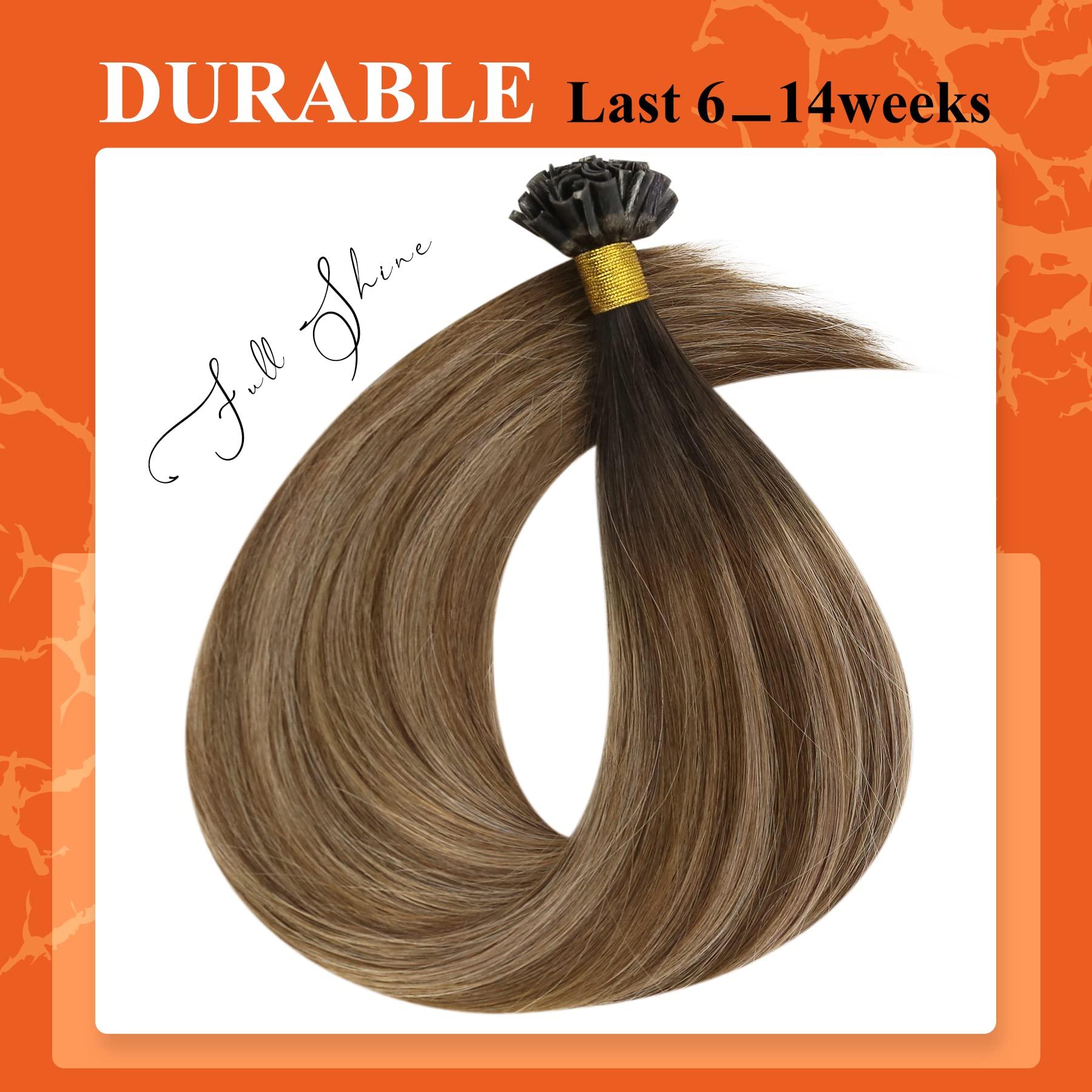 Full Shine Full Shine Utip Hair Extensions Human Hair Ombre Keratin Hair Extensions 14inch Brown Fusion Hair Extensions Balayage Dark Rooted Human Hair Extensions Pre Bonded Hair 40g/50s for Party