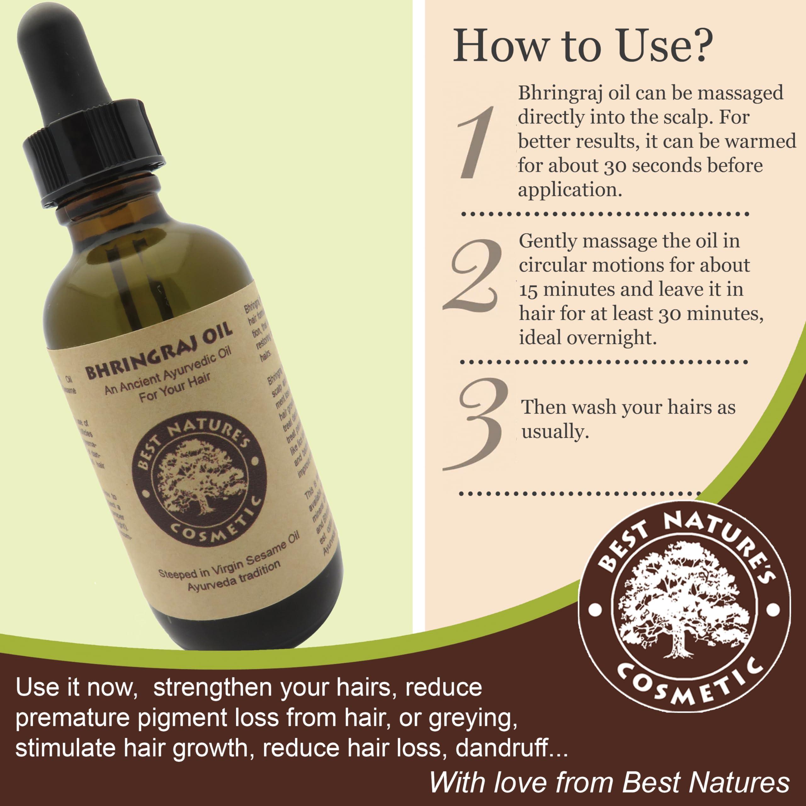 Best Nature's Cosmetics Best Natures Bhringraj Oil, Indian Eclipta Alba Oil, Pure and Natural, Cleans scalp, Improve overall appearance of hair. Goodbye Dandruff, For Graying, Hello Luminously shiny hair / 2 fl oz