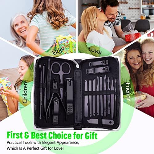 UMEINAC TECH Manicure Set Manicure Kit Nail Grooming Kit for Men Women, 21 in 1 Pedicure Set Professional Nail Clipper Set Nail Care Tools Kit for Travel- Black