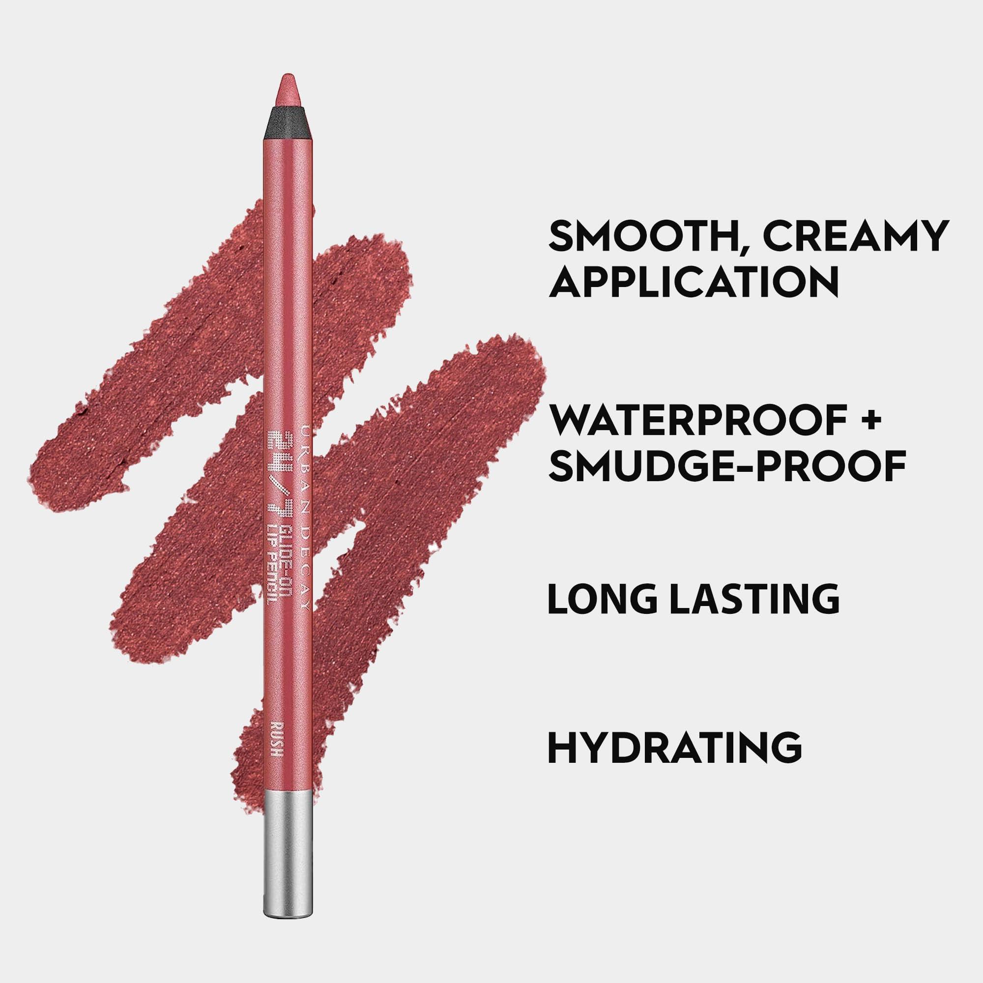 URBAN DECAY URBAN DECAY 24/7 Glide-On Waterproof Lip Pencil (Rush - Pink Mauve with Soft Pearl), Smudge-Proof, Longwearing Lip Liner, Smooth & Creamy Colors, Moisturizing Formula with Vitamin E - 0.04 oz