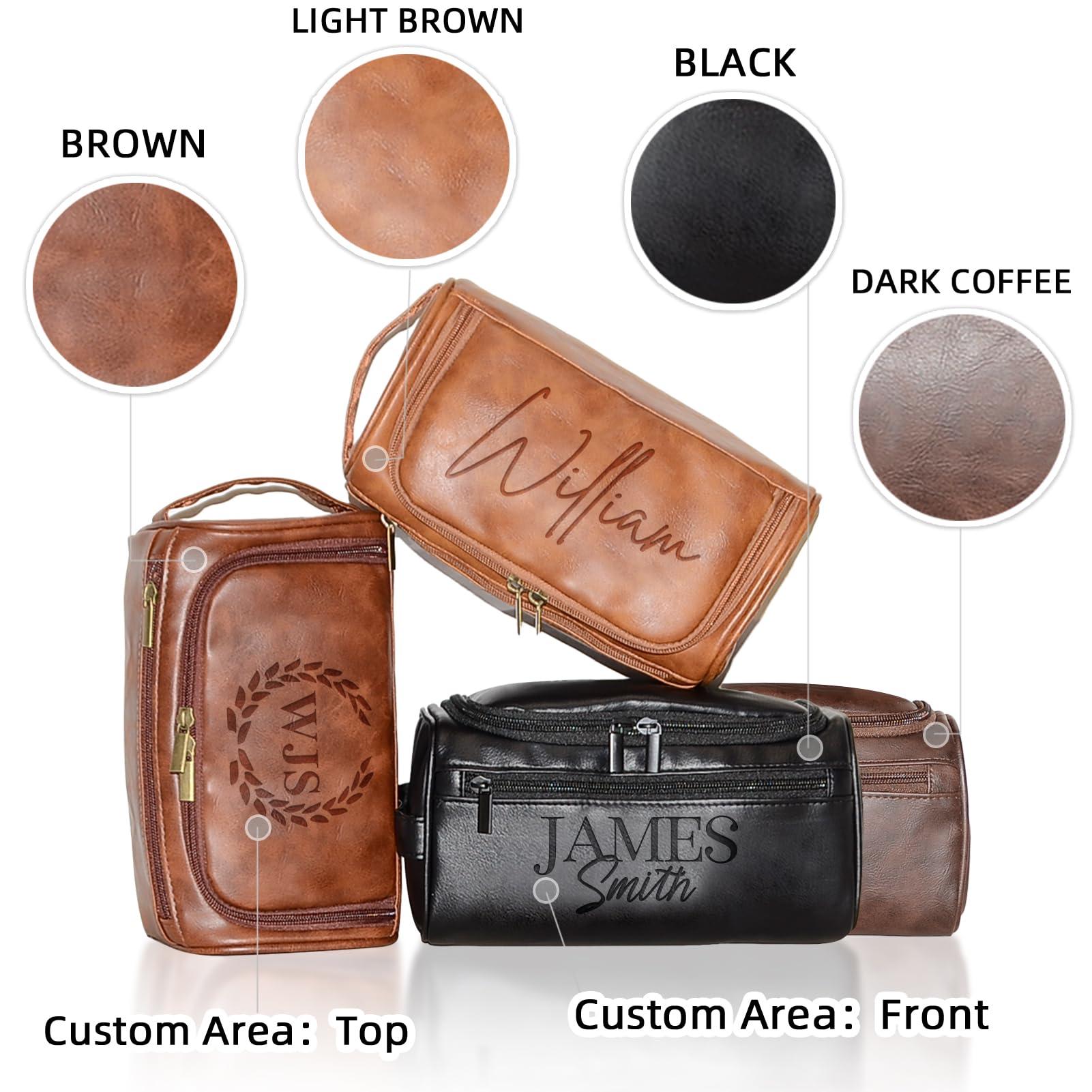Tatiorly Tatiorly Personalized Men\'s Toiletry Bag, Customized Dopp Kit,Fathers Gifts Travel Customized Name Shaving Bag, Handmade Gift for Fathers Gifts,Groomsman, Husband, Grandpa, Christmas, Birthday -Brown