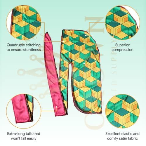 FOR KINGS. BY KINGS CROWN LMTD SUPPLY Anime Durag and Silk Bonnet 2pcs Set for Men Women, Silky Design Satin Fabric Comfort Compression, Burgundy Gold