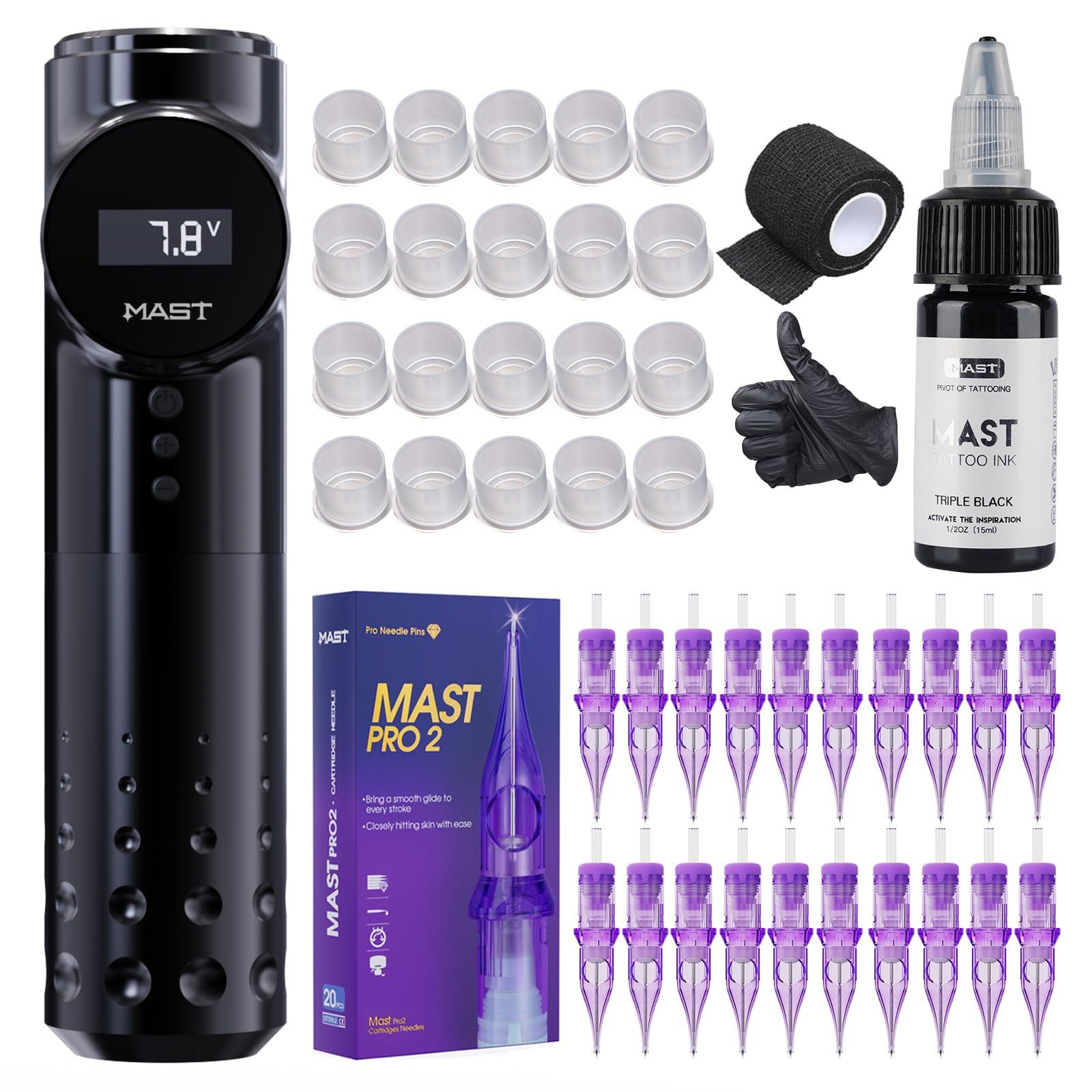 MAST TATTOO Mast Archer Tattoo Kit Wireless Rotary Tattoo Gun Pen Machine Kit Complete Tattoo Kit with Silicone Shoes Gift for Tattoo Studio Art