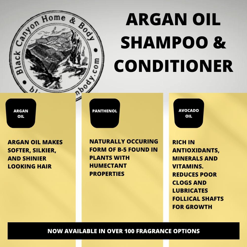 Black Canyon Home and Body Black Canyon Frankincense & Golden Myrrh Scented Argan Oil Shampoo Conditioner and Hair Detangler Set, 16 Oz