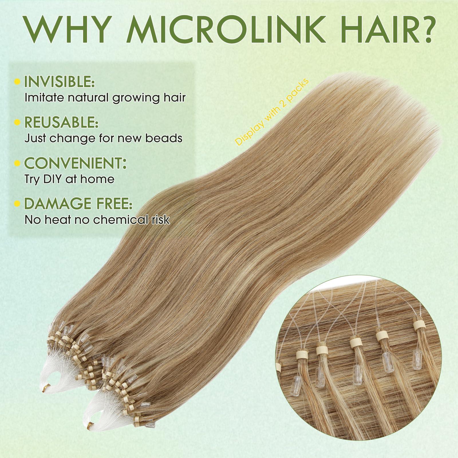 Hairro Hairro Micro Ring Hair Extensions Micro Link Human Hair Micro Beads Remy Hair Micro Loop Pre Bonded Cold Fusion I Tip Hairpiece For Women 14 inch 50g 100 Strands #12P613 Golden Brown Mix Bleach Blonde