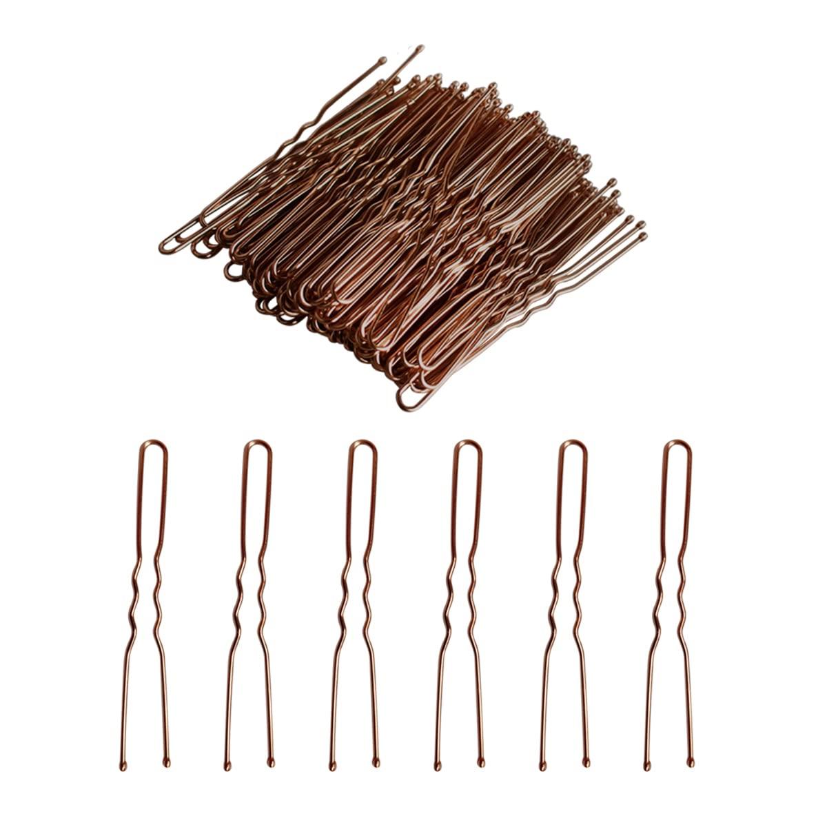 Tenalleys 100 PCS Invisible Wave Hairgrip U Shaped Hair Pins Kit Large Heavy Duty Crinkled Hair Pins for Women and Ballet Bun with Box (2.4 in, Brown )