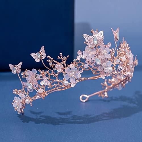 GUMMIA GUMMIA Women's Fashion Headbands Korean Flower Butterfly Tiara Bridal Pearl Crystal Crown Women Girls Wedding Princess Birthday Party Hair Dress Jewelry (Color : Silver)