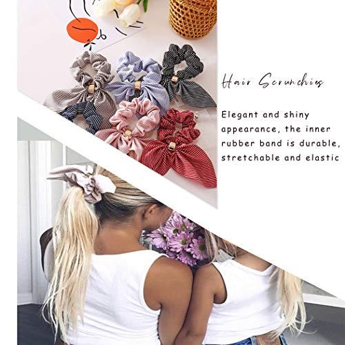 Blufly Blufly Ribbon Hair Scrunchies Rabbit Bunny Ear Bow Bowknot Scrunchies Bobbles Elastic Printed Flower Short Headband Ponytail Holders Vintage Head Tie for Women and Girls (Pack of 4) (B)