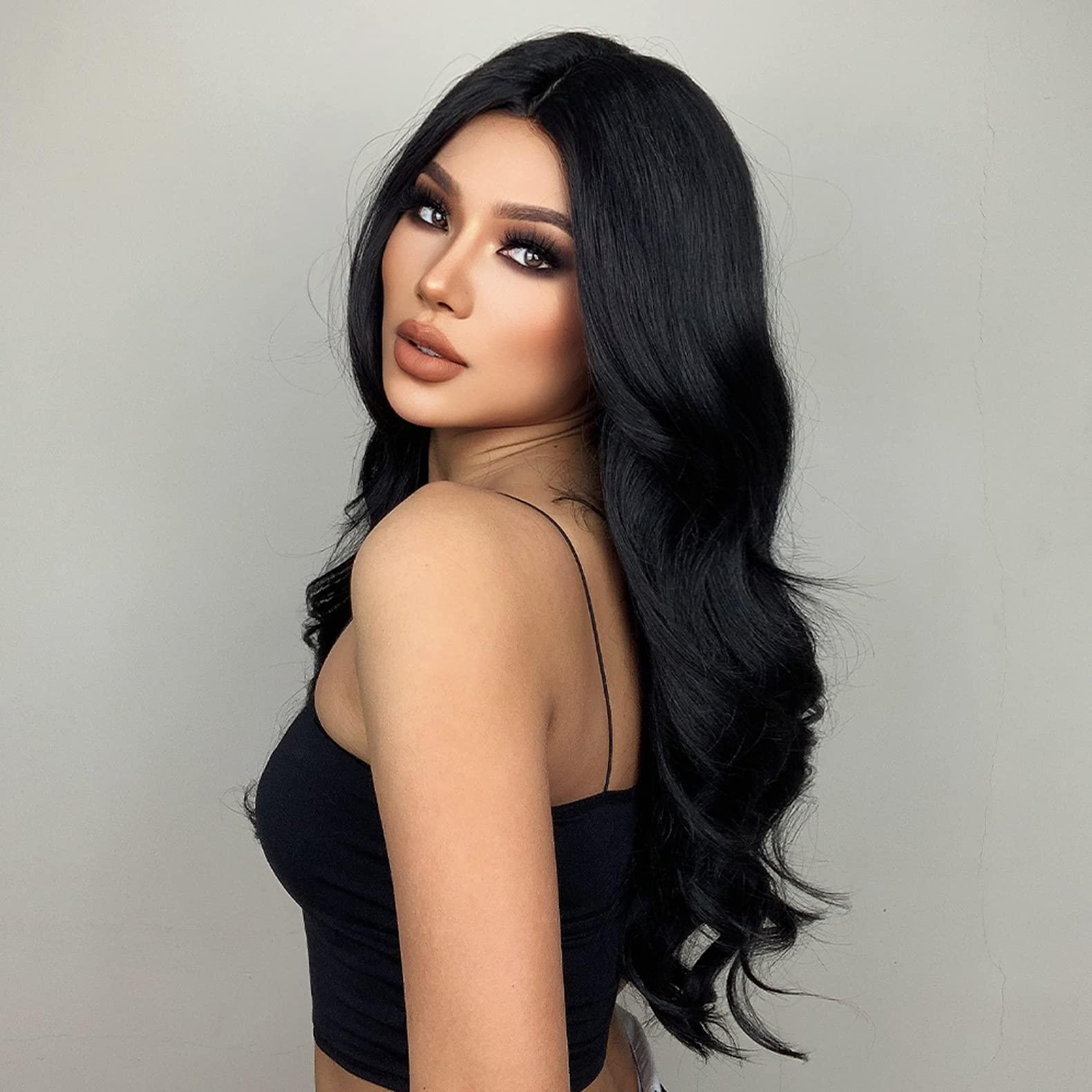 PATTNIUM PATTNIUM Black Wig for Women Long Wavy Black Hair Wigs Middle Part Black Wigs Heat Resistant Synthetic Wig