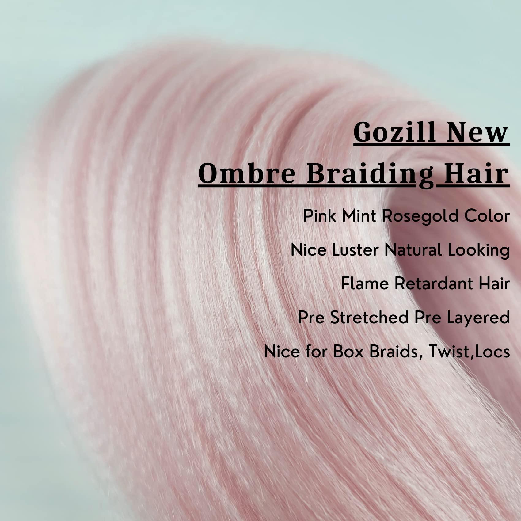 Gozill Baby Pink Braiding Hair Pre Stretched Knotless Braiding Hair 26Inch Pink Fake Hair for Braiding (Pack of 3)