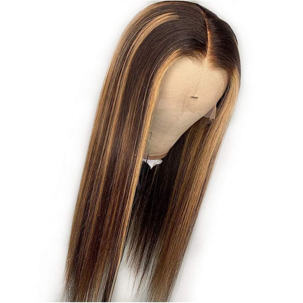 Nobel Hair Ombre Color Full Lace Wigs Human Hair Straight Highlight Pre Plucked Hairline Bleached Knots 4/27 Human Hair Wigs Colored 200% Density 14Inch