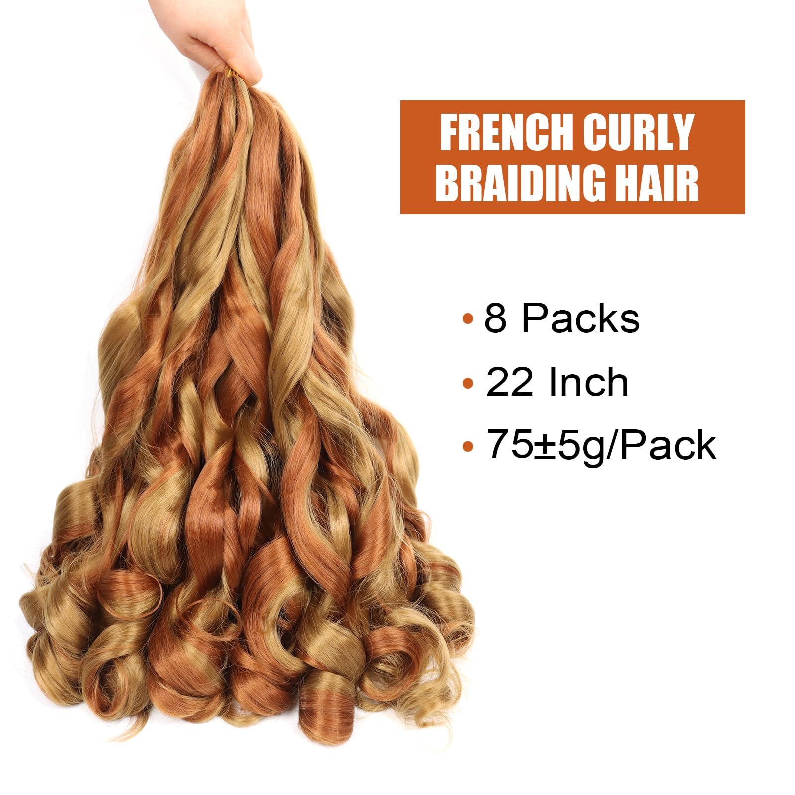 Lianzi French Curly Braiding Hair Blonde 22 Inch 8 Packs Spanish Curly Braiding Hair Curly Braiding Hair Pre Streched for Box Braids French Curl Braids Crochet Hair Extensions (22 Inch/Pack of 8, 27/30)