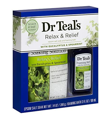Dr Teal's Dr Teal's Eucalyptus Epsom Salt & Foaming Bath Oil Sampler Gift Set - Give The Gift of Rejuvenation & Self Care! - 14 oz Bag of Eucalyptus Bath Salts & 3 oz Bottle of Eucalyptus Foaming Bath Oil
