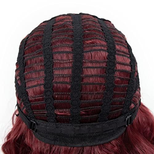 Fencca Fencca Burgundy Long Curly Wigs for Women Heat Synthetic Wig Wine Red Wavy Long Curly Hair Wig