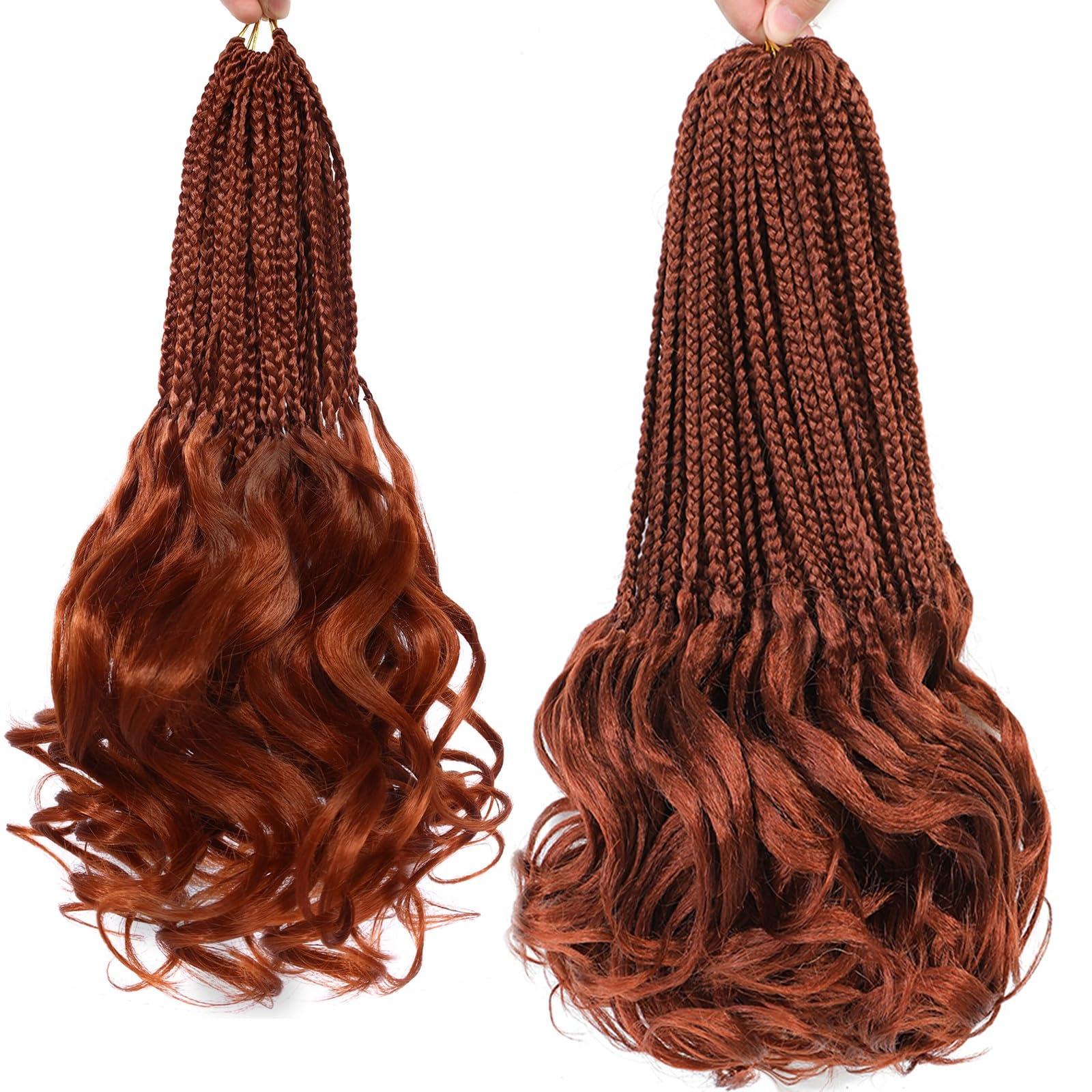 ZBYXPP French Curl Crochet Braids 6 Packs Boho Goddess Pre Looped Hair Extension Ombre Box Braid With Wavy Curly Ends For Black Women(350,18in(8pack))