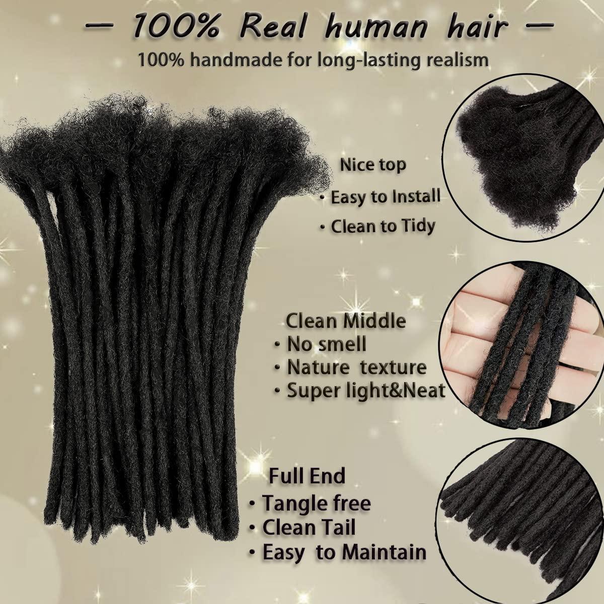 Luckroce Luckroce Locs Extensions Human Hair 0.8cm Loc Extensions Bundles Natural Black 16inch 60strands 100% Handmade Permanent Dreads Extensions for Women Men Can Be Curled and Bleached