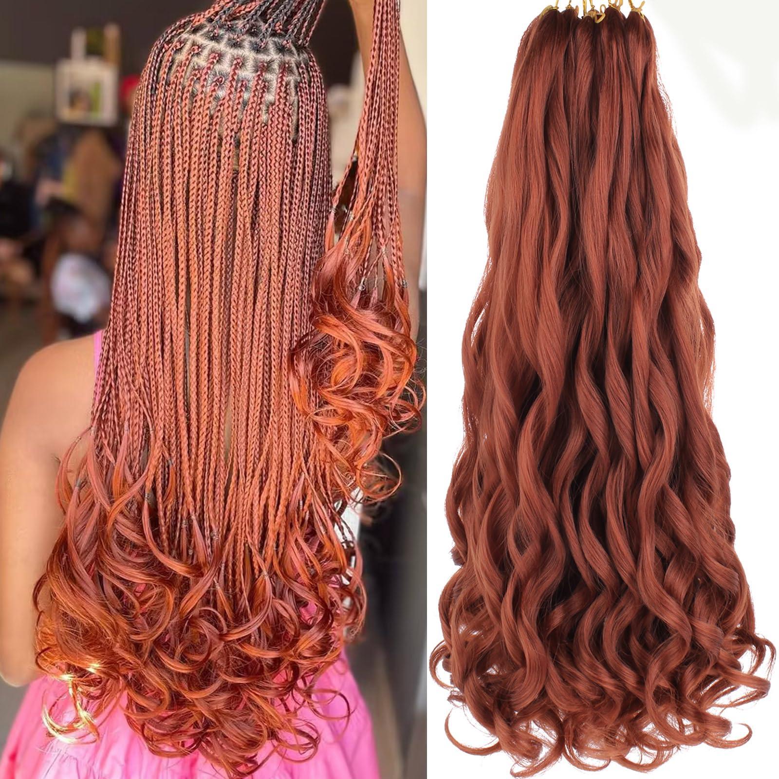 COOKOO COOKOO 9 Pack Copper Red Pre Stretched Spanish Curly Braiding Hair 18 Inch Pre-curled Loose Wave Crochet Braids Hair French Curls Crochet Braid Hair Extention for Goddess Nu Locs 350#