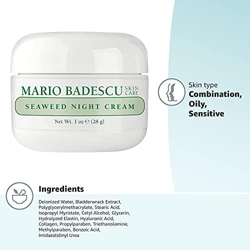 Mario Badescu Mario Badescu Seaweed Night Cream for Women Anti Aging Oil-Free Moisturizer with Collagen & Sodium Hyaluronate, Ideal for Combination, Oily or Sensitive Skin, Moisturizes & Smooths Skin, 1 Fl Oz