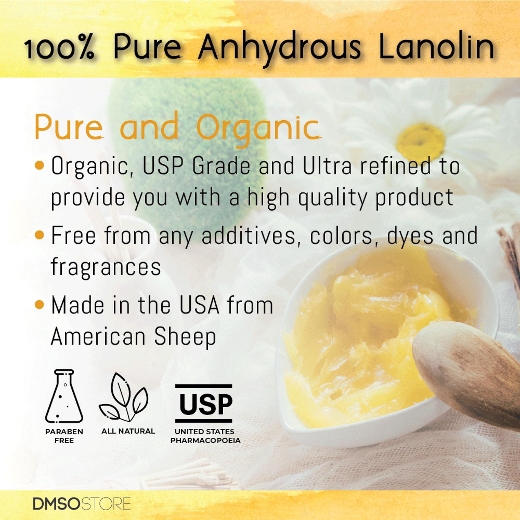 DMSOSTORE Lanolin 1 lb. Pure 100% USP grade. Skin protectorate and moisturizer that delivers deep hydration and nourishment, excellent as a nipple cream. Made by DMSO Store