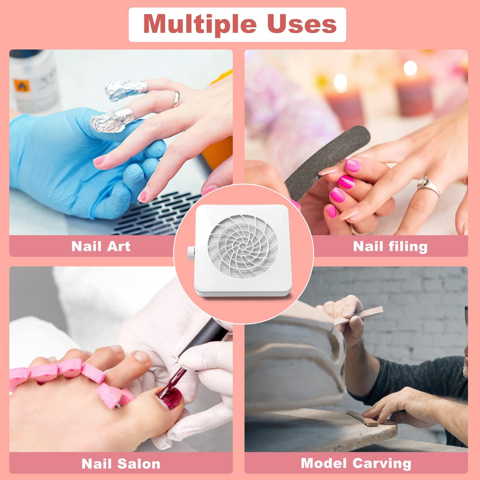 Ludysic Nail Dust Collector with Reusable Filter, Nail Extractor Vacuum Acrylic Nail Dust Cleaner with Powerful Nail Vacuum Fan,Perfect for Home and Salon, Low Noise (White)